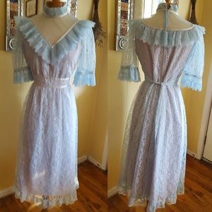 1970’s Blue Lace Prairie Dress - Vintage